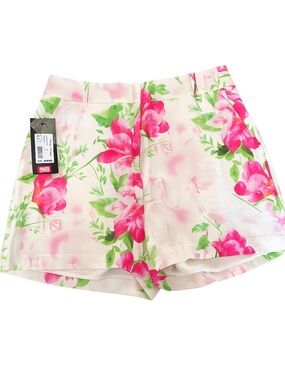 Marciano White Floral Print Bermuda Shorts - Pink & Green Accents